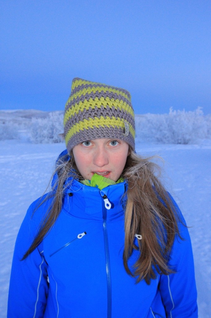 Nach einem 10-minütigem Spaziergang bei Minus 27°C. Die Atemluft gefriert sofort.  